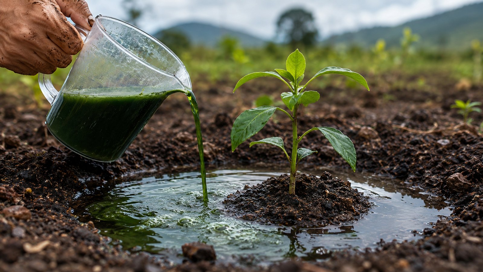 Living soil input applied to a young plant